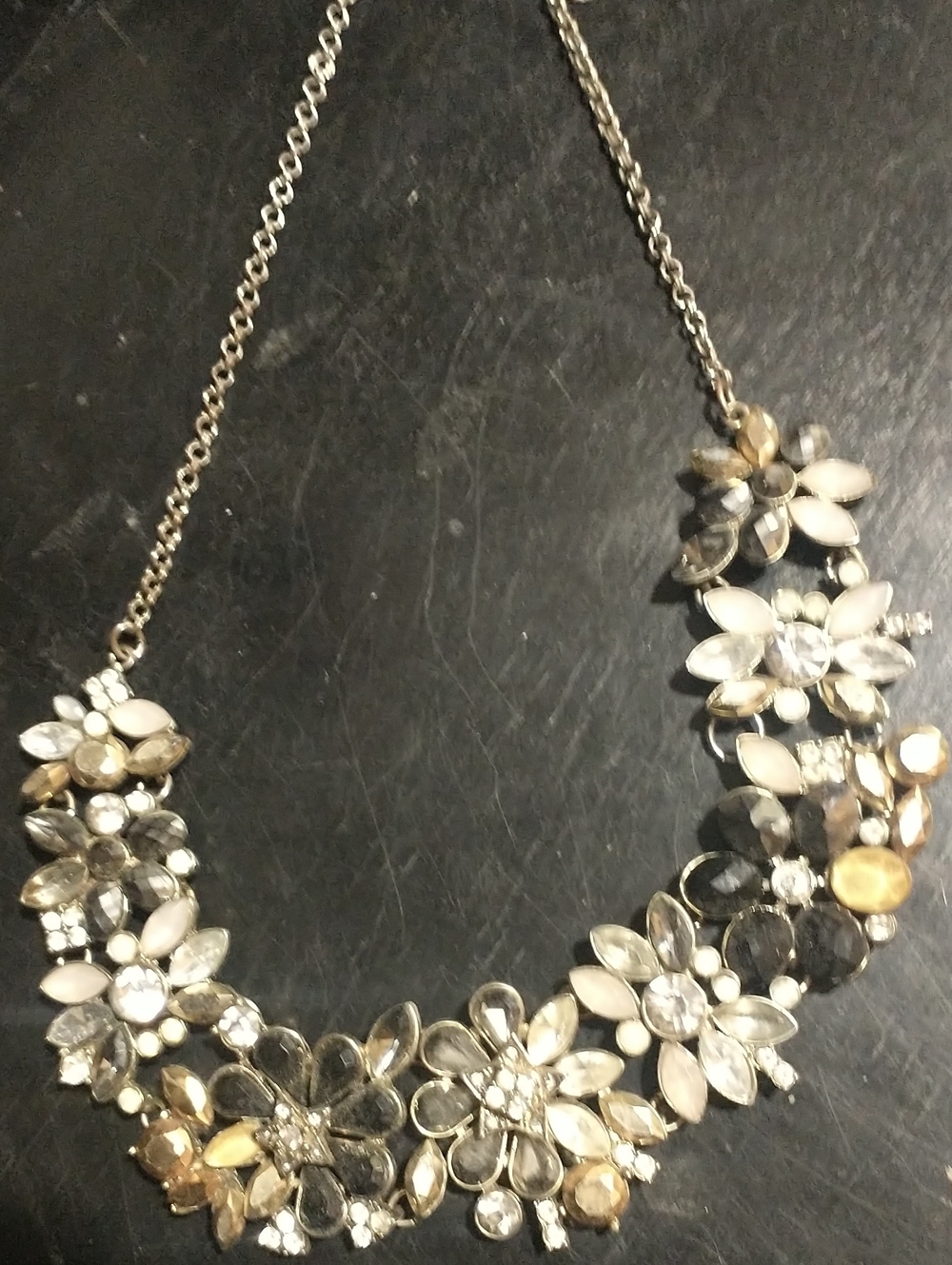 Floral Crystal Statement Necklace - Gold & Silver Tone